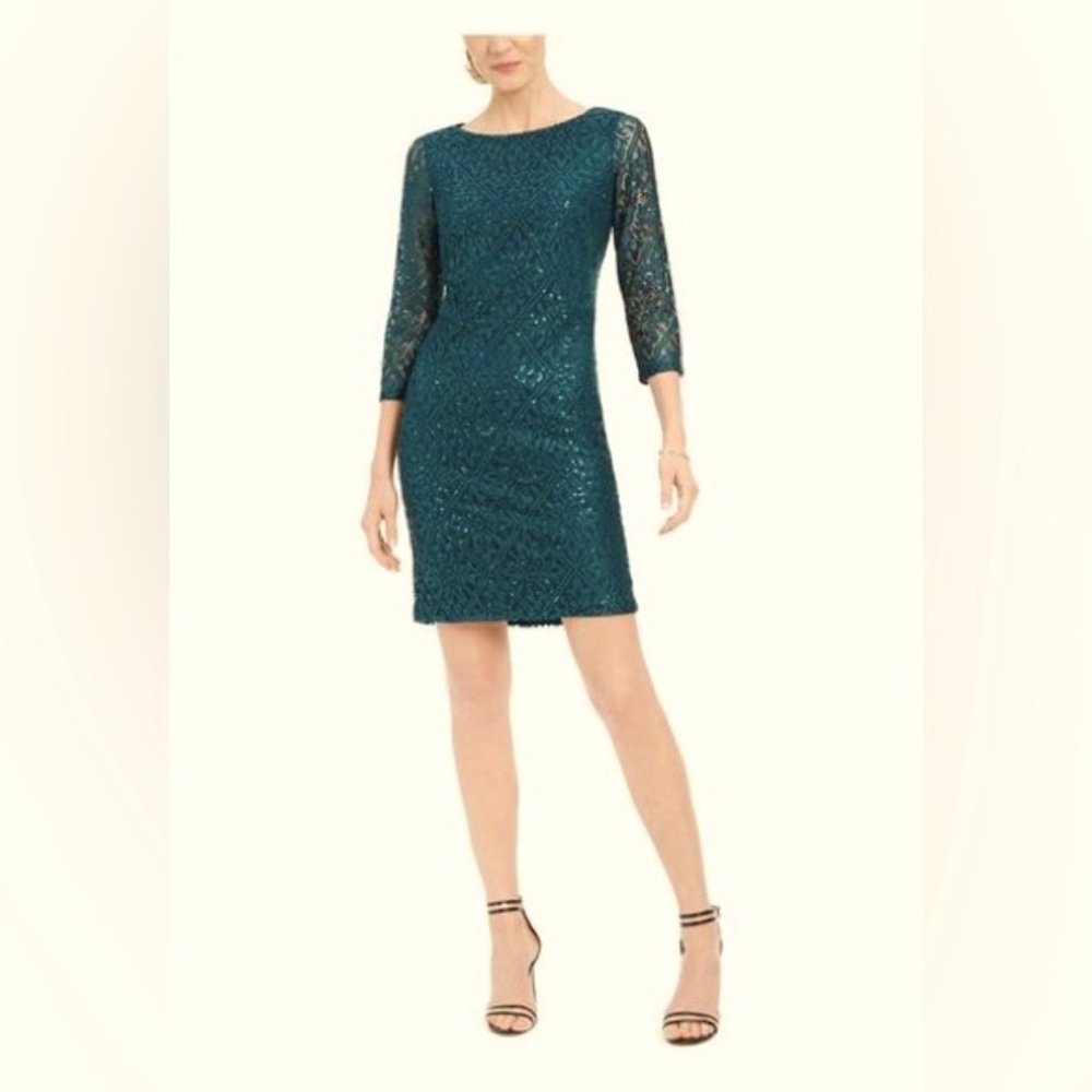 CLEARANCE-JESSICA HOWARD DARK GREEN SEQUINED SHEATH DRESS - NWT